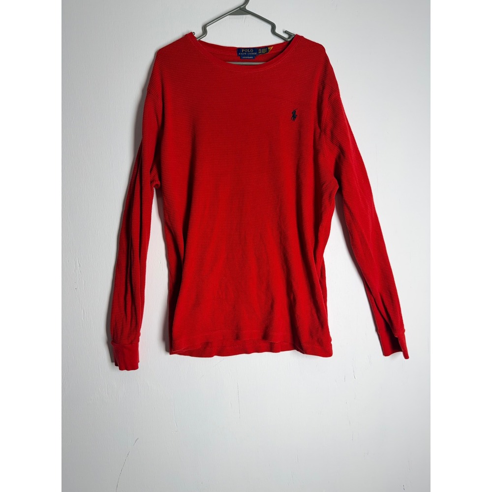 Polo Ralph Lauren Men XXL Red Waffle Knit Thermal Long Sleeve Custom Slim Fit